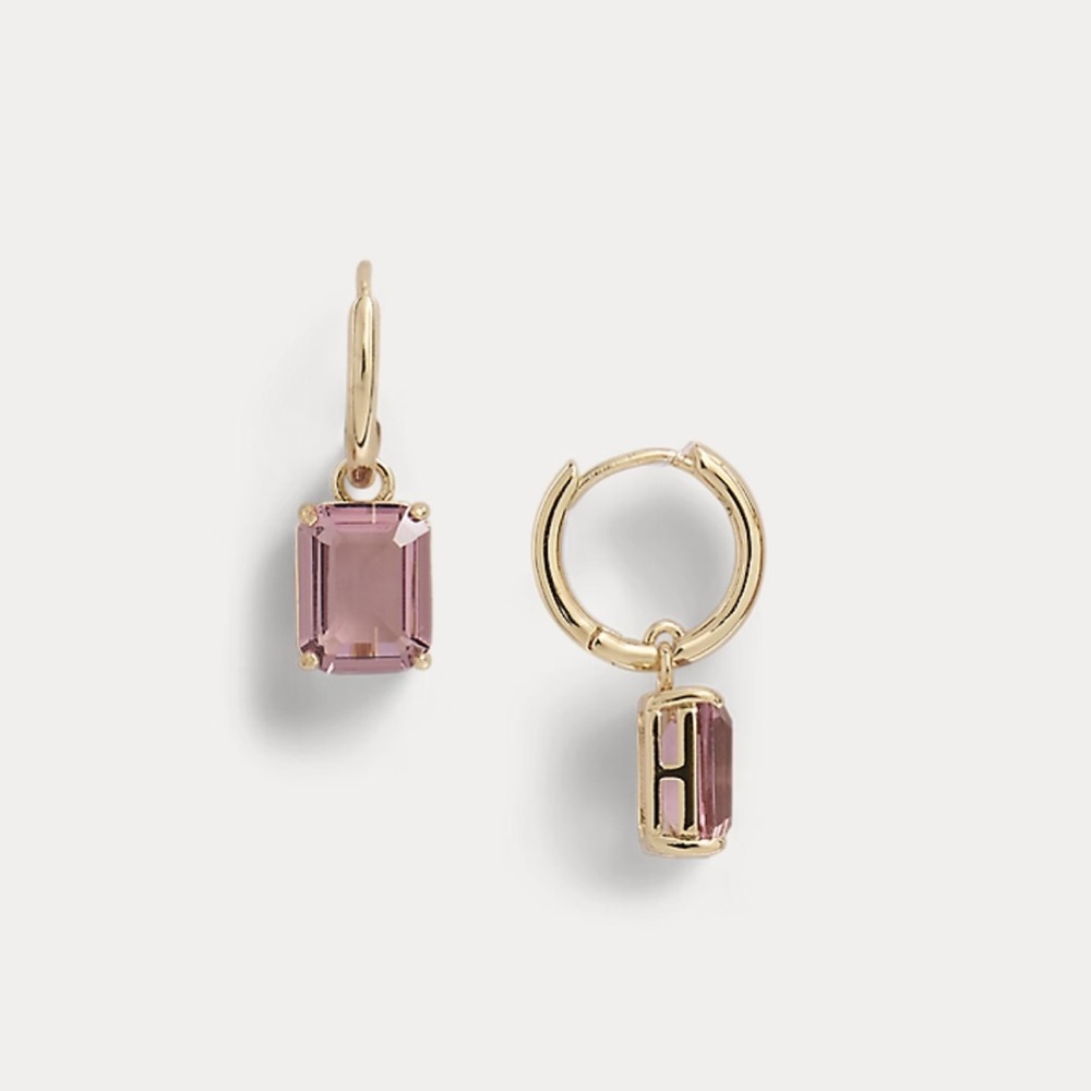 Lauren Ralph Lauren Gold tone Hoop Earrings with light purple Stones